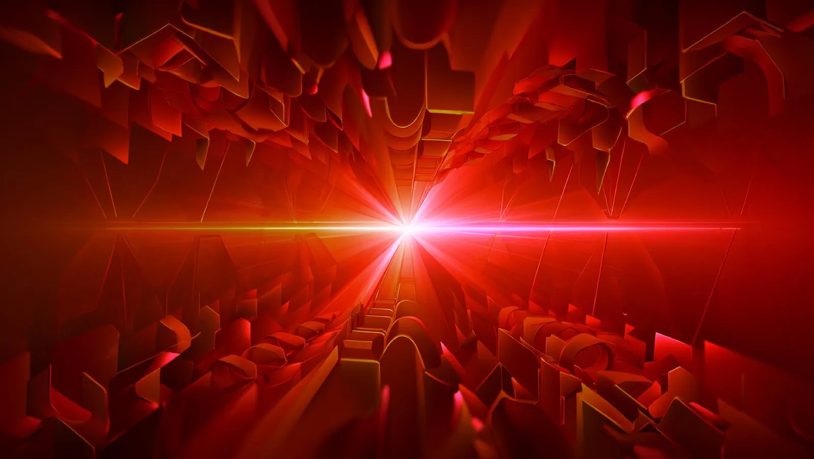 Red shards converging on a burst of light
